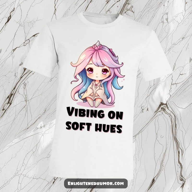 Funny t-shirt showcasing a serene aura character depicted as blended, soft, swirling colors, conveying tranquility.