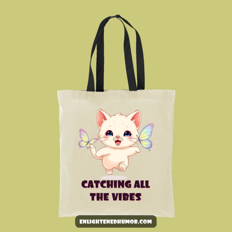 Funny Happy Kitten Butterfly Tote Bag - Playful Carryall for Daily Fun