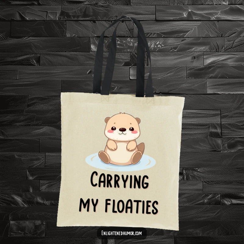 Funny tiny kawaii otter tote bag featuring a serene character floating on its back in light, a humorous and practical accessory.
