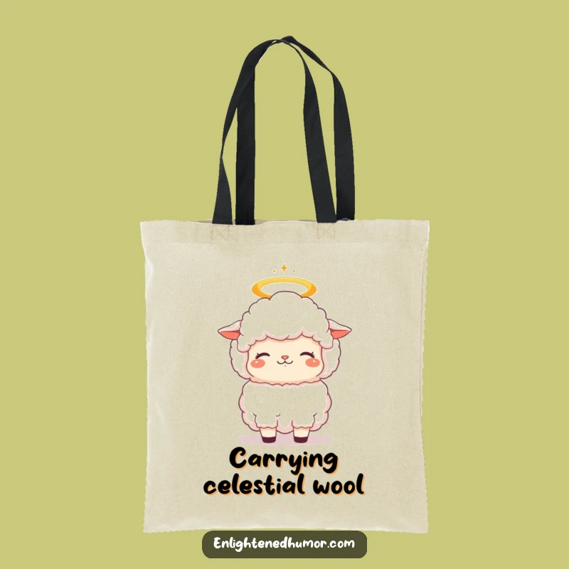 Funny Sheep Tote Bag: Kawaii Halo Carry-All, Chic Funny Gift for Gentle Souls