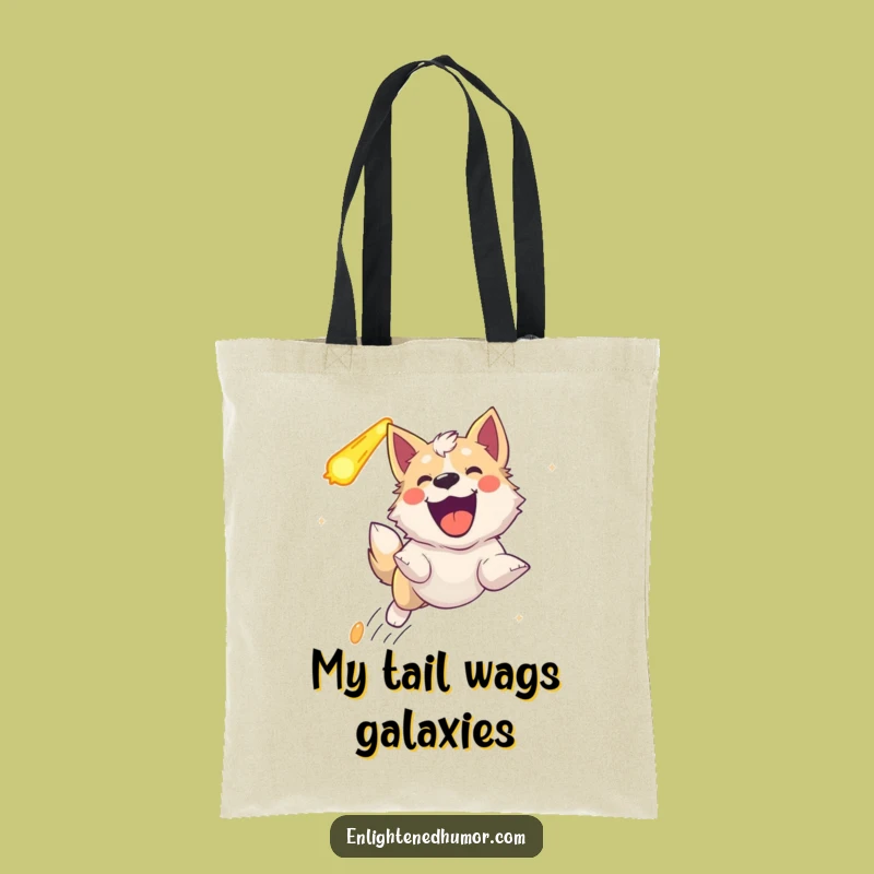 Funny Ecstatic Celestial Dog Tote Bag: Carry Your Joyful Comet Chase